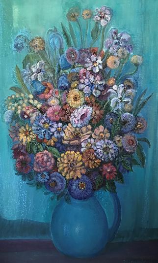 Lilled sinises kruusis, Valve Janov E-kunstisalongis