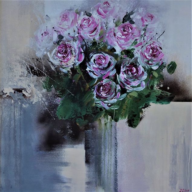 Bukett roosade roosidega, Jelena Liba E-kunstisalongis