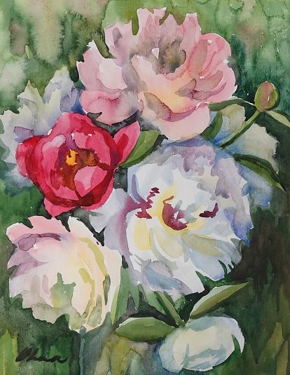 Pojengid rohelisel taustal, Reet Ohna E-kunstisalongis