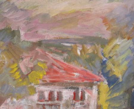 Kompositsioon roosa majaga, Alfred Kongo E-kunstisalongis