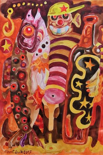 Kalamees pudeli ja kalaga, Albert Gulk E-kunstisalongis